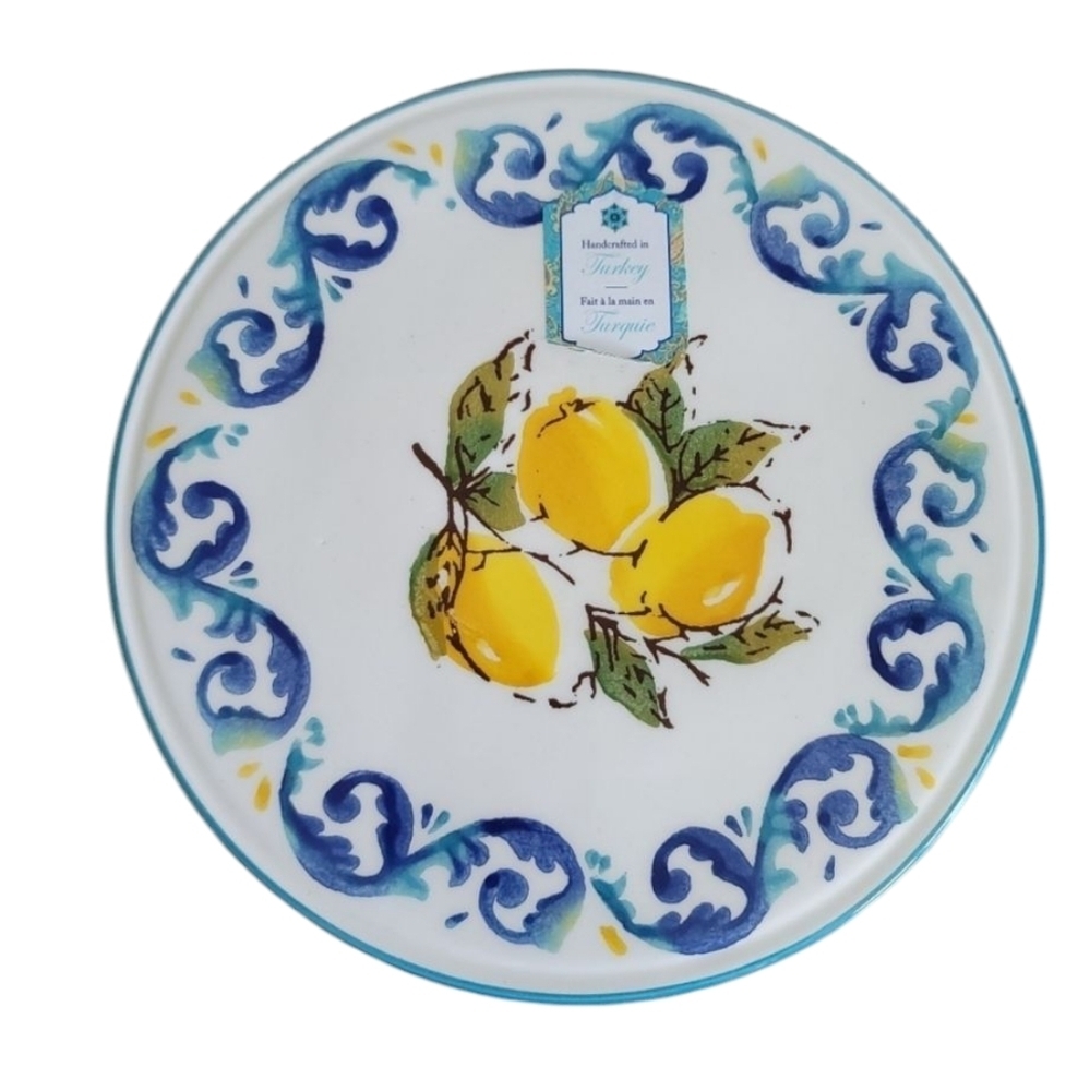 New Papart Lemon Ceramic Trivet 8" Blue Green White